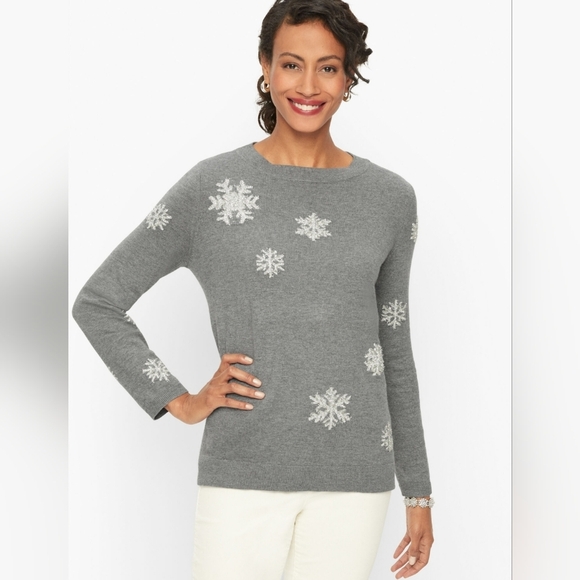 Talbots Sweaters - Talbots Women's Tinsel Snowflakes Crewneck Sweater Size Medium Petite